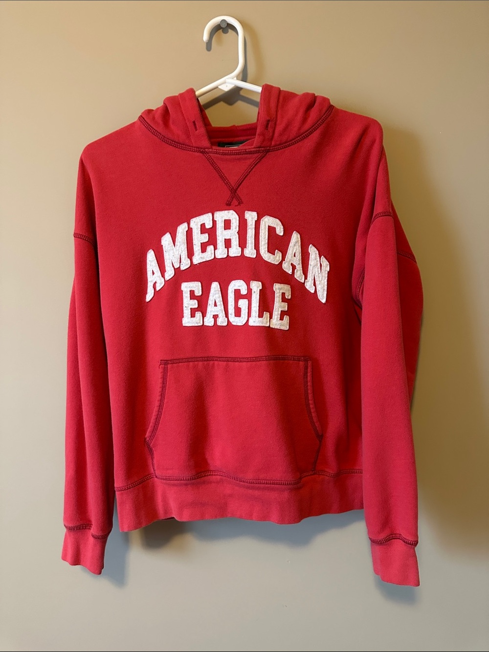 American Eagle Outfitters Red Pullover Hoodie with Front Pocket